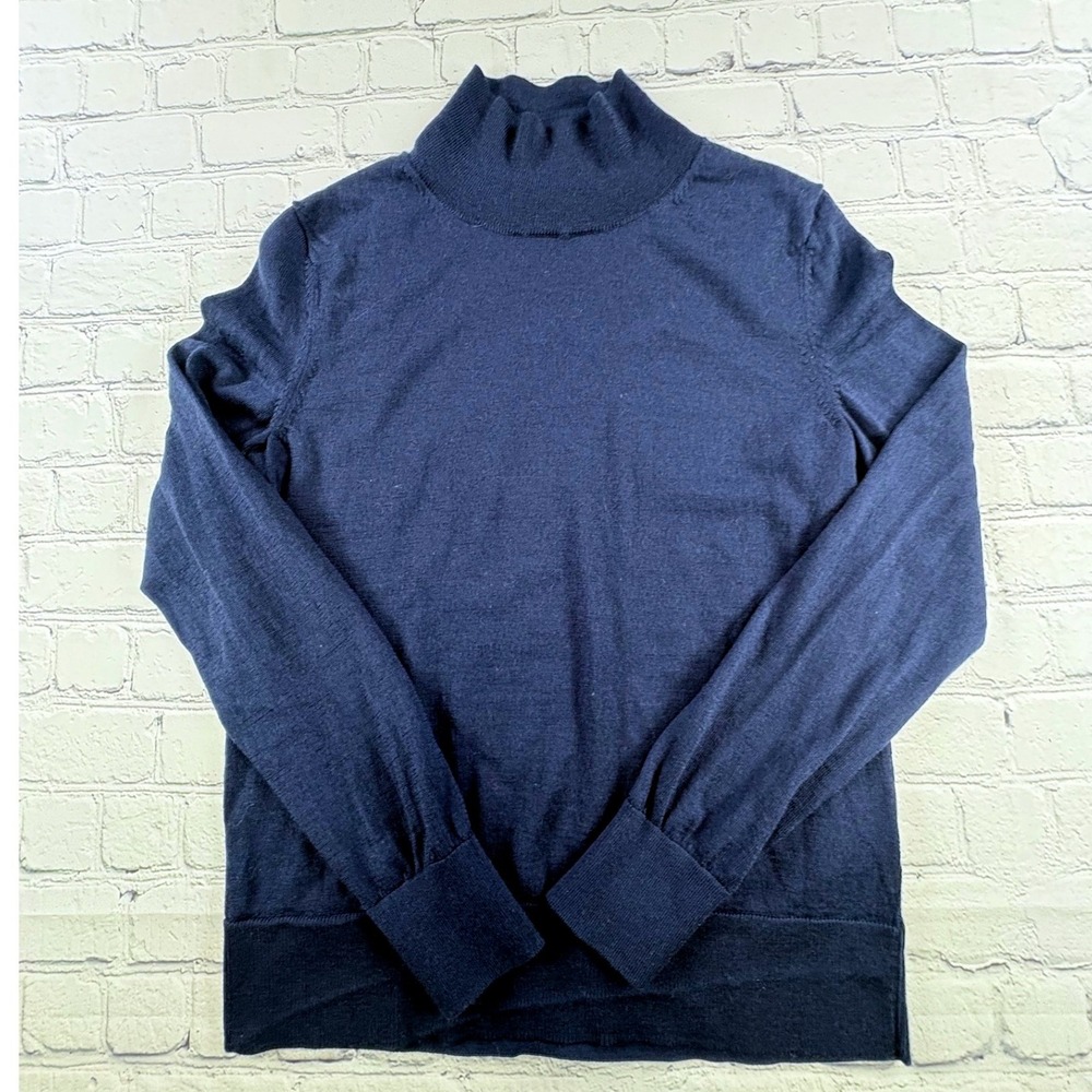 Banana Republic Turtleneck Sweater Womens Size S Blue 100% Merino Wool Mock Neck